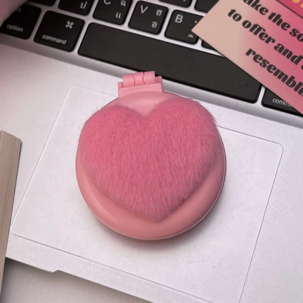 Mini Pink Round Folding Comb with Mirror Compact Love Decor Handle Comb Cartoon Anti Static Pocket Hair Brush Girl