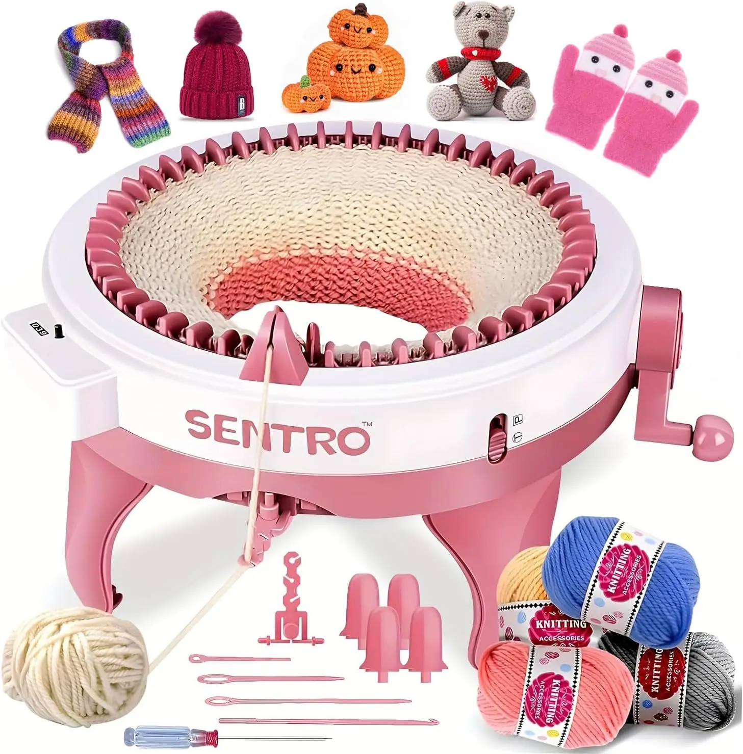 

48-Needle Smart Knitting Machine with Row Counter, Circular Loom Kit for Hats and Socks, Beginner-Friendly