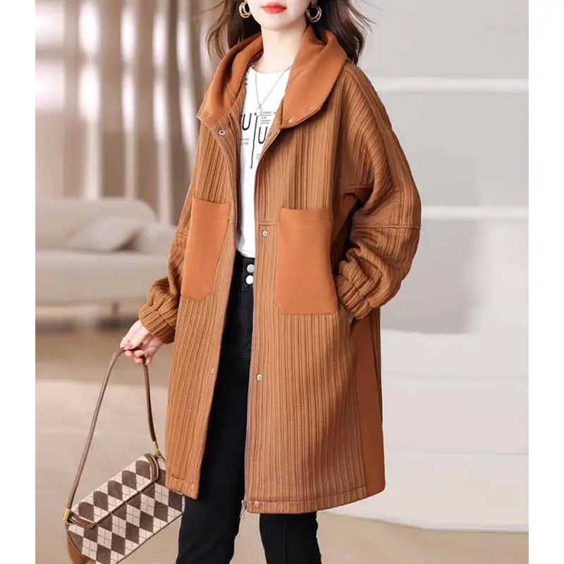 

Large Size Clothing Fashionable Autumn And Winter Quilted Jacket Women's Long Loose Padded Hooded Cotton Coat Mujer AbrigosK927