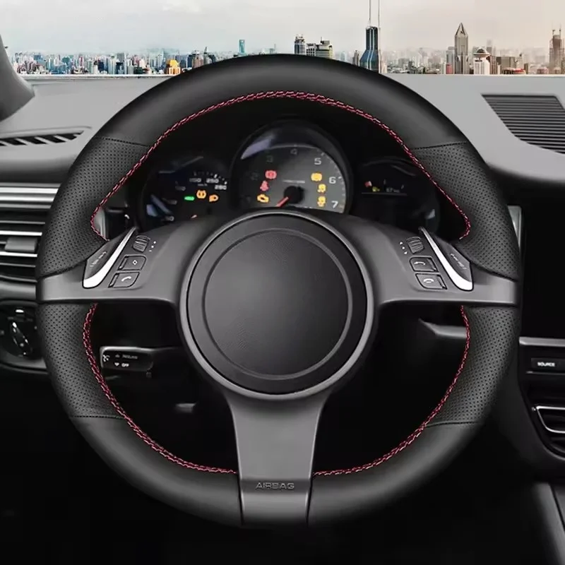 Vollschwarzer Leder-Lenkradbezug für Porsche 911 991, Boxster, Cayman 981, Cayenne, Panamera 2009–2016