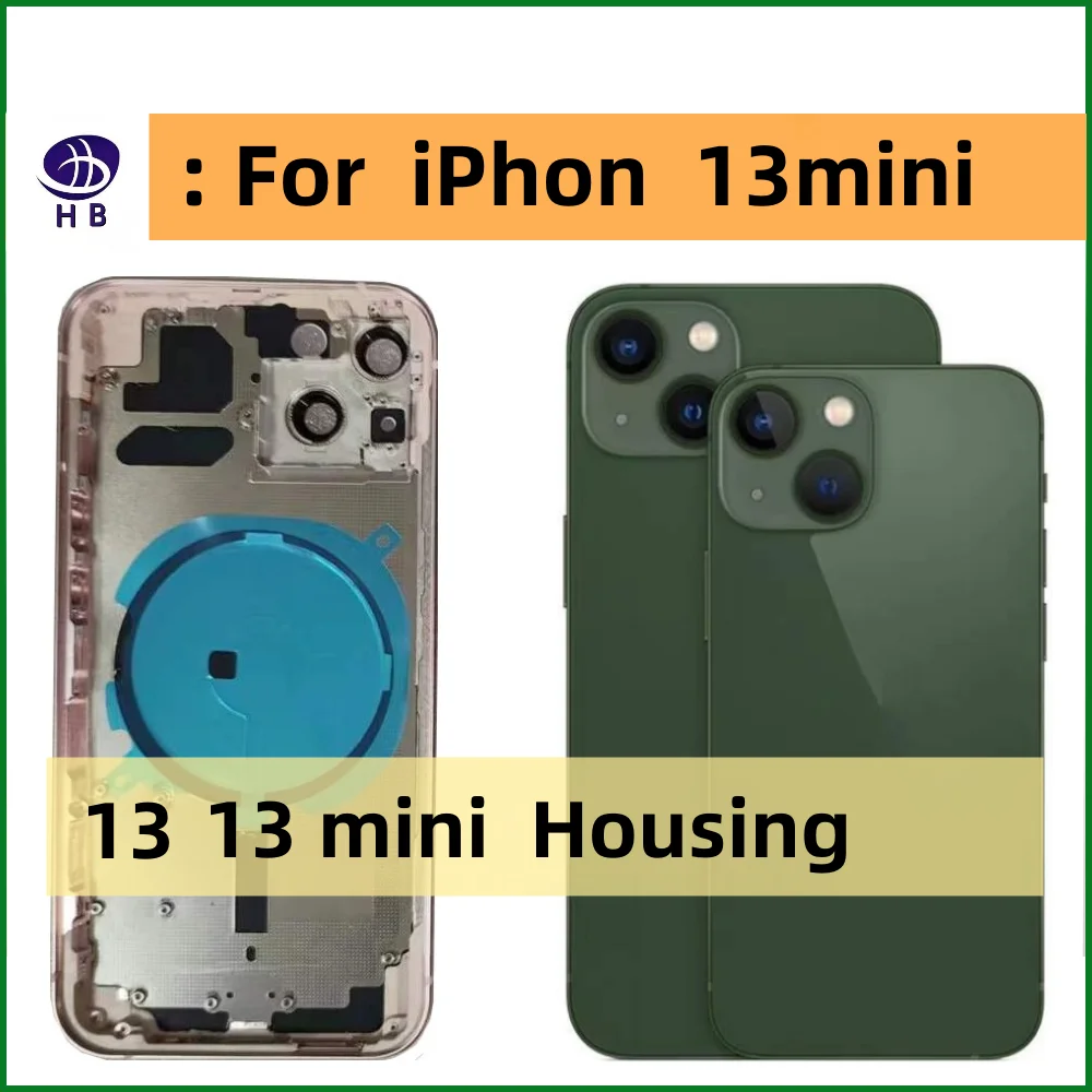 Housing For iPhone 13 13 Mini Back Cover+Mid Chassis Frame+SIM Tray+Side Key Replaced Battery Back Middle Frame 13 Battery Cover