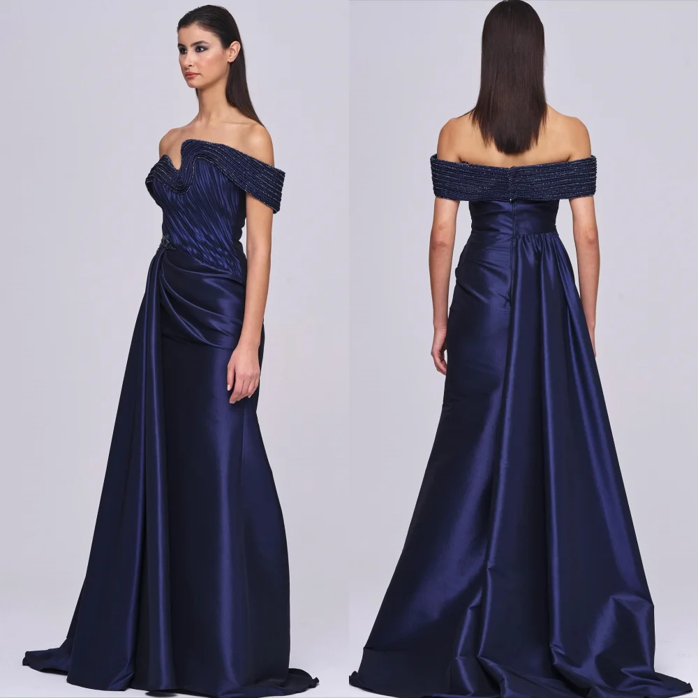 

Customized Charmeuse Pleat Sparkle Chic Off-the-shoulder Trumpet Bespoke Occasion Long Dress Women's Evening Elegant Party Gown