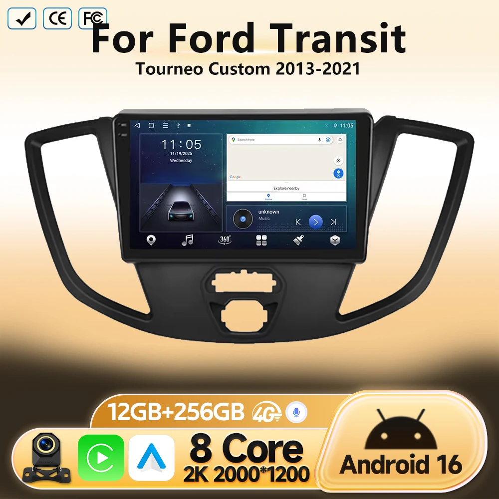 Android 16 For Ford Transit Tourneo Custom 2013 2014 2015 2016-2021 GPS Navigation Multimedia Video Player Car Radio Head Unit