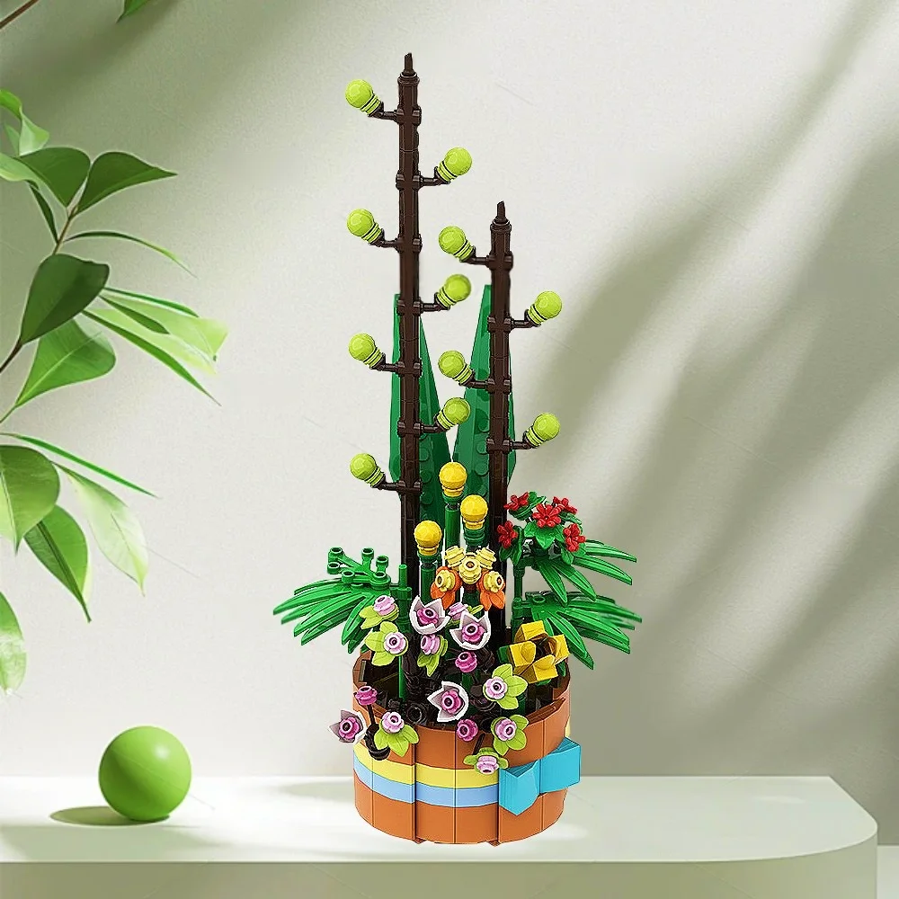 Simulation plant flower basket assembled blocks MOC small particles of plastic blocks decorative creative ornaments.449PCS