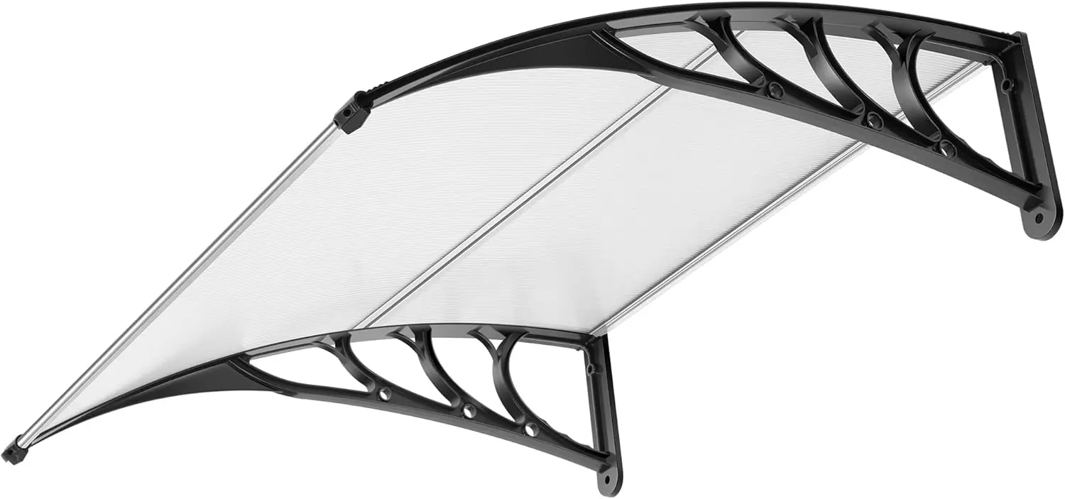 Polycarbonate Window Door Awning Spliced Canopy Transparent With Black Bracket 40 Inch X 40 Inch