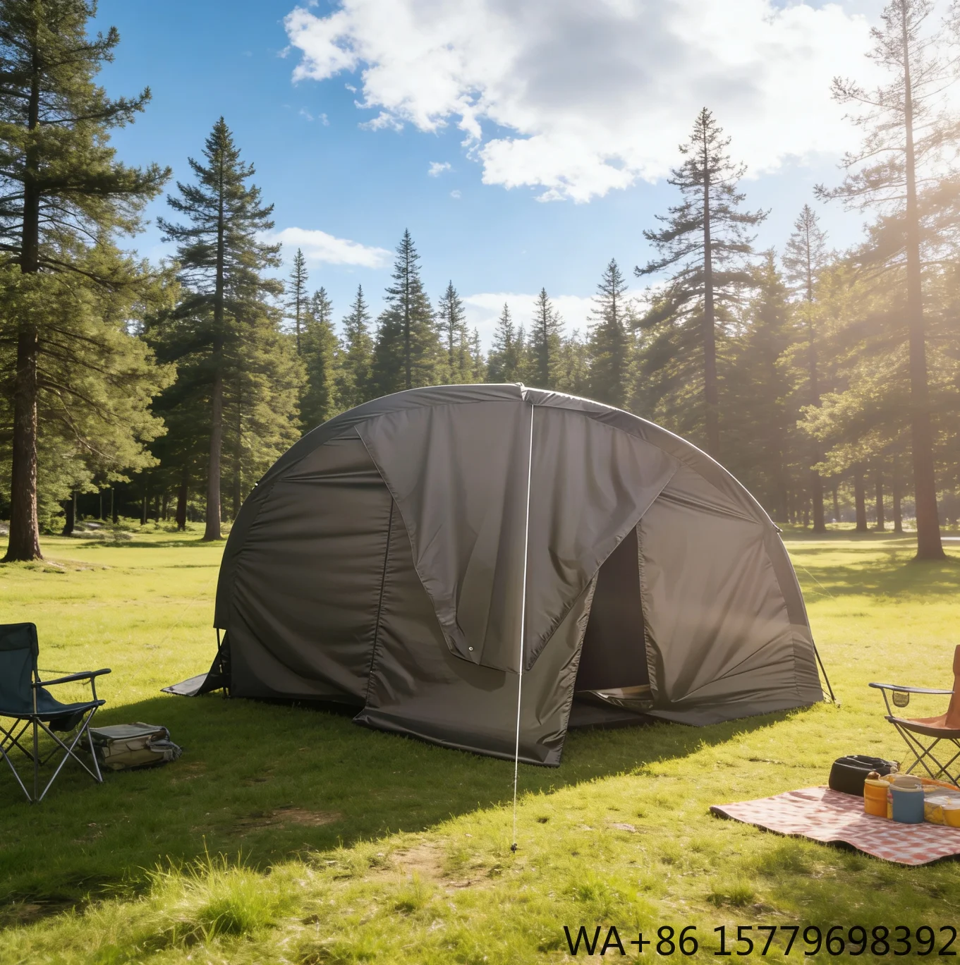 Portable Four-Season Double-Layer Tunnel Tent Foldable Storage Cover with 210D Oxford Fabric Waterproof Shelter Sunshade Windows