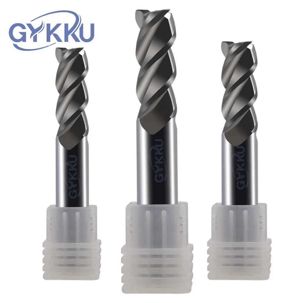 GYKKU HRC55 Coner Rounding End Mill For Aluminum 3 Flutes Milling Cutter Carbide Tungsten Router Bit Cnc Machine Tools R0.2 R0.5