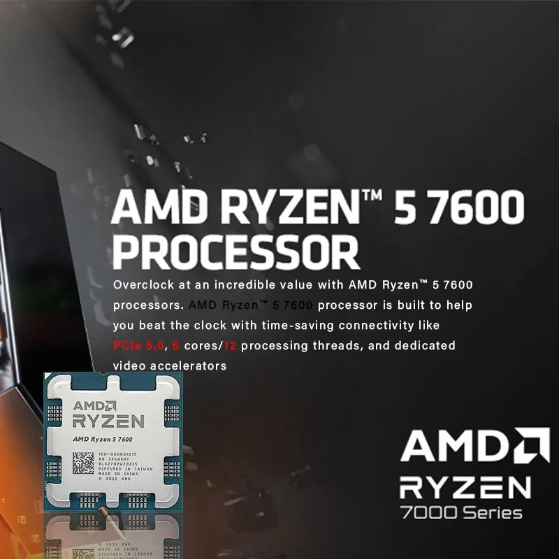 AMD Ryzen 5 7600 6-ядерный 12-поточный процессор DDR5 с разъемом AM4, встроенная графика RDNA2 2CU R5 7600 Новый, но без кулера