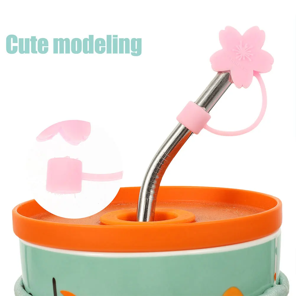 

6pcs Dust Cap Straw Covers Cute Cartoon Toppers Metal Silicone Tip Lightweight Reusable Caps Adorable Protectors for Drinking