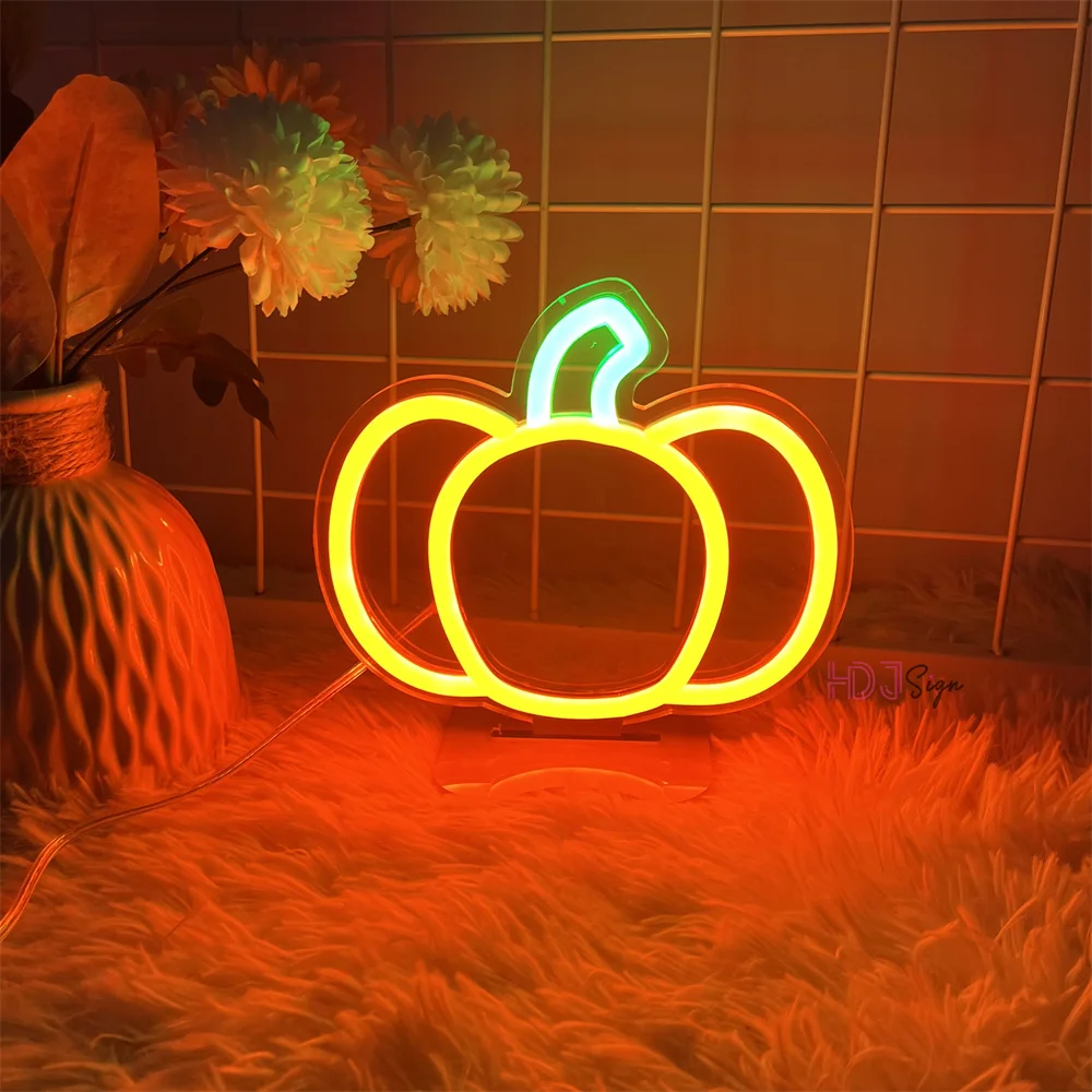 Pumpkin Design LED Neon Night Light Sign Girl Boy Home Bedroom Party Table Decor Desk Lamps Lights Kitchen Halloween Decoration