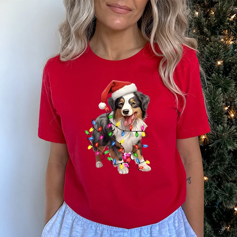 Festive Woman T-shirts Dog Owner Christmas Gift Short Sleeve T-shirt Trendy Girls Clothing Kawaii Cartoon Santa Dog Classic Tops image 4