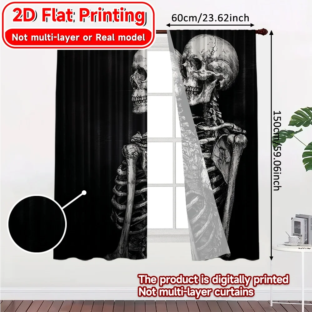 2D FLAT PRINTING 2pcs Curtains (Without Rod) Mysterious Skull Artwork April Fools is Day Festival Fashion Curtains Prints Light