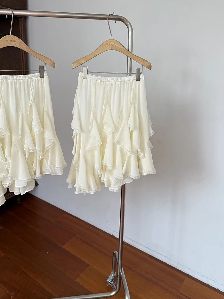 تنورة نصفية غير متماثلة رومانسية كالحكايات الخيالية، تنورة نسائية عصرية متعددة الاستخدامات بطول متوسط، تنورة كورية الطراز مطو...