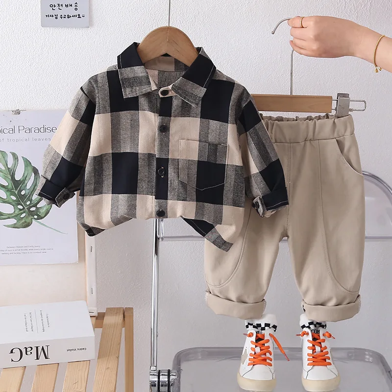 New Spring Autumn Baby Boys Clothes Suit Children Long Sleeved Shirt Pants 2Pcs/Sets Infant Plaid Casual Costume Kids Tracksuits