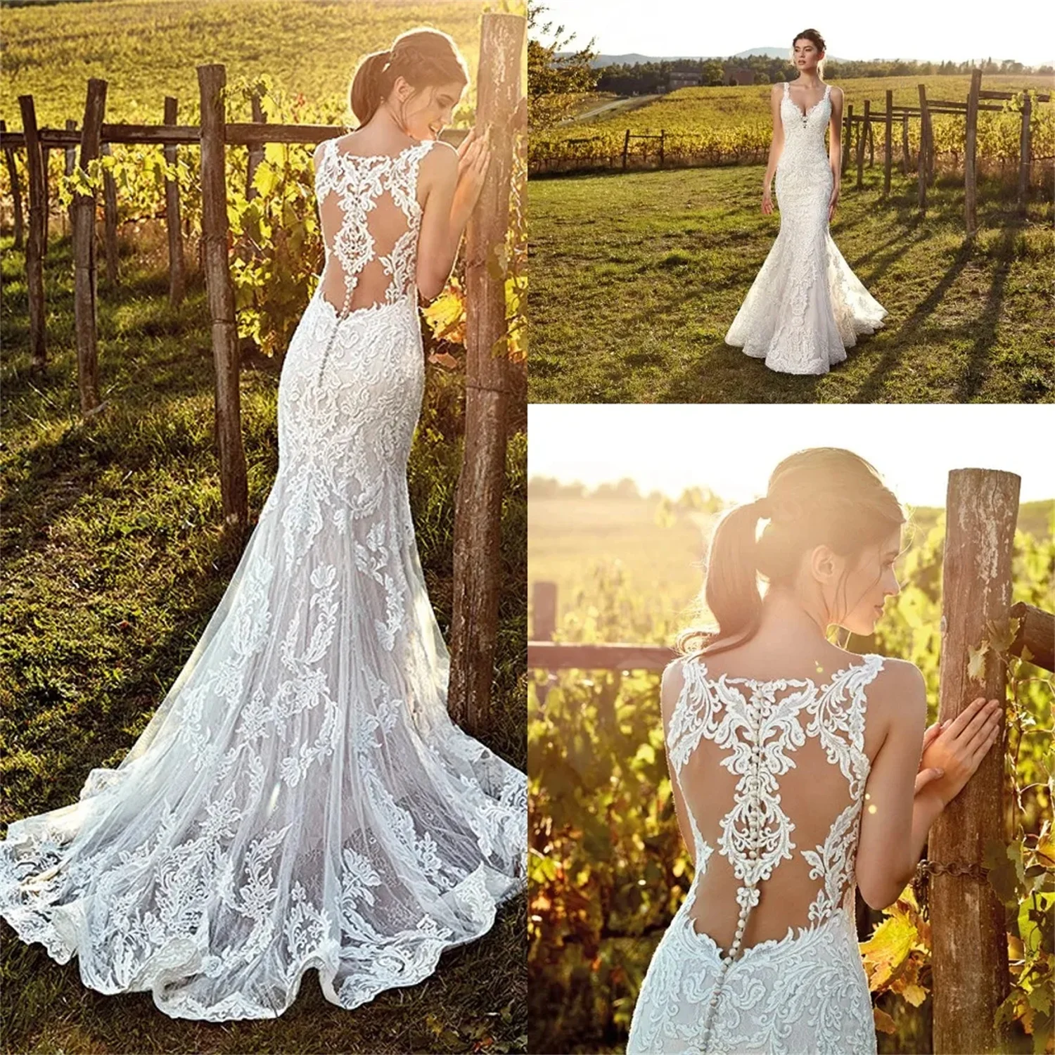 Fish Tail Large Size Wedding Dress for Bride Lace Evening Dresses Cheap Casual Womens Dresses Bridal Dress 2023 Woman Parties