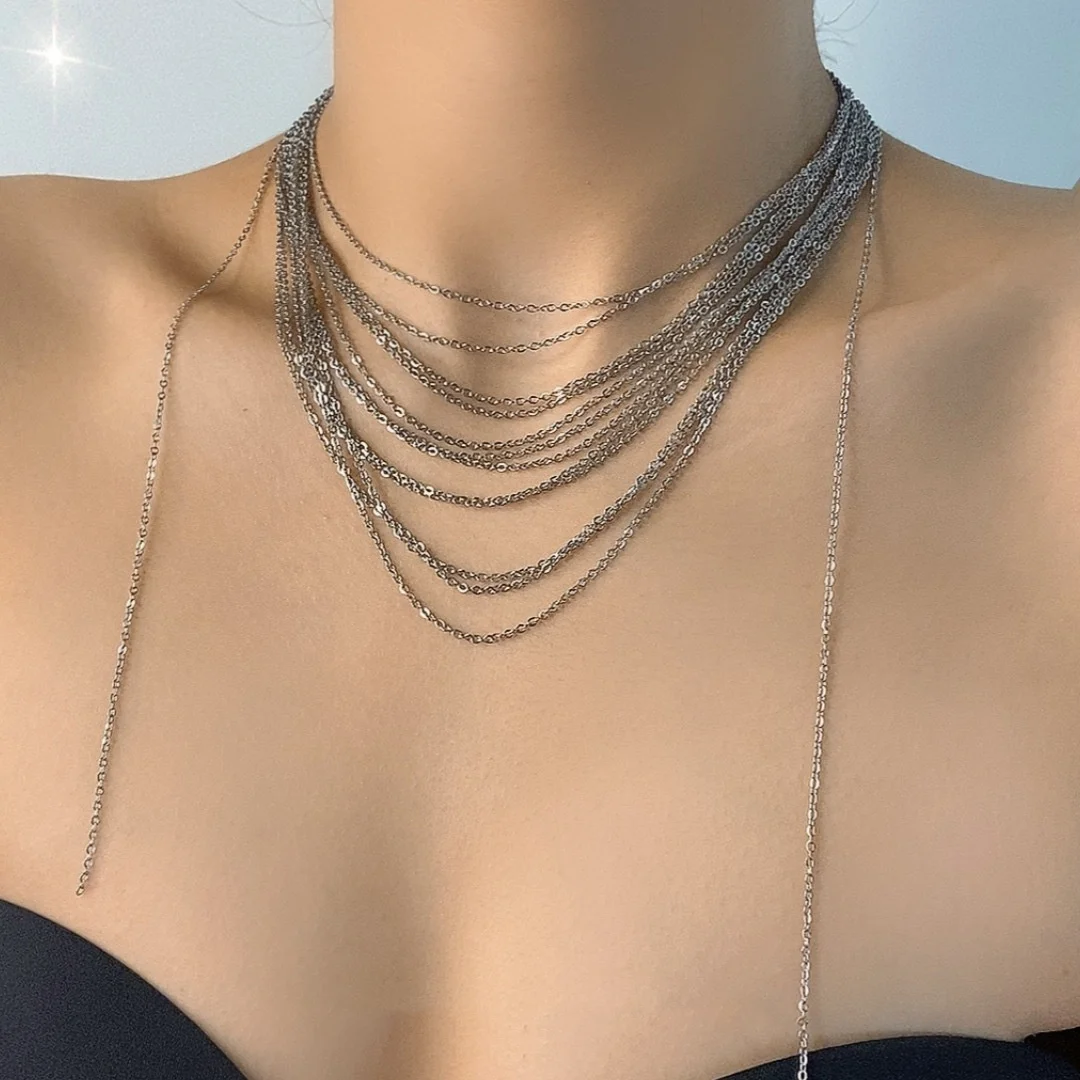 

DUTRIEUX Sexy Fashion Multi Layered Tassel Necklace Light Luxury Silver Color Alloy Clavicle Chain For Women Trendy Jewelry Gift
