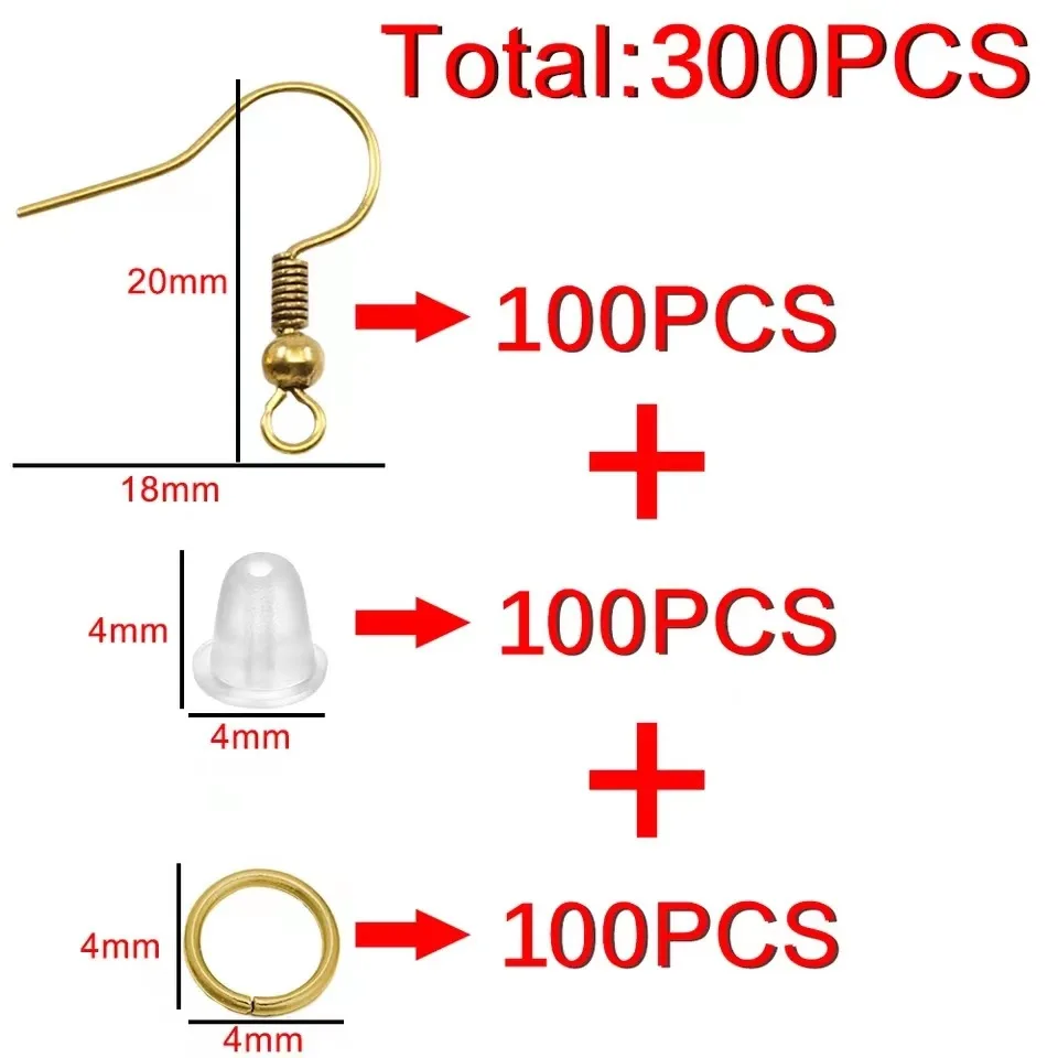 300pcs Earring Making Kit with Jump Rings and Clear Rubber Earring Backs, DIY Jewelry Making Hypoallergenic Earring Hooks