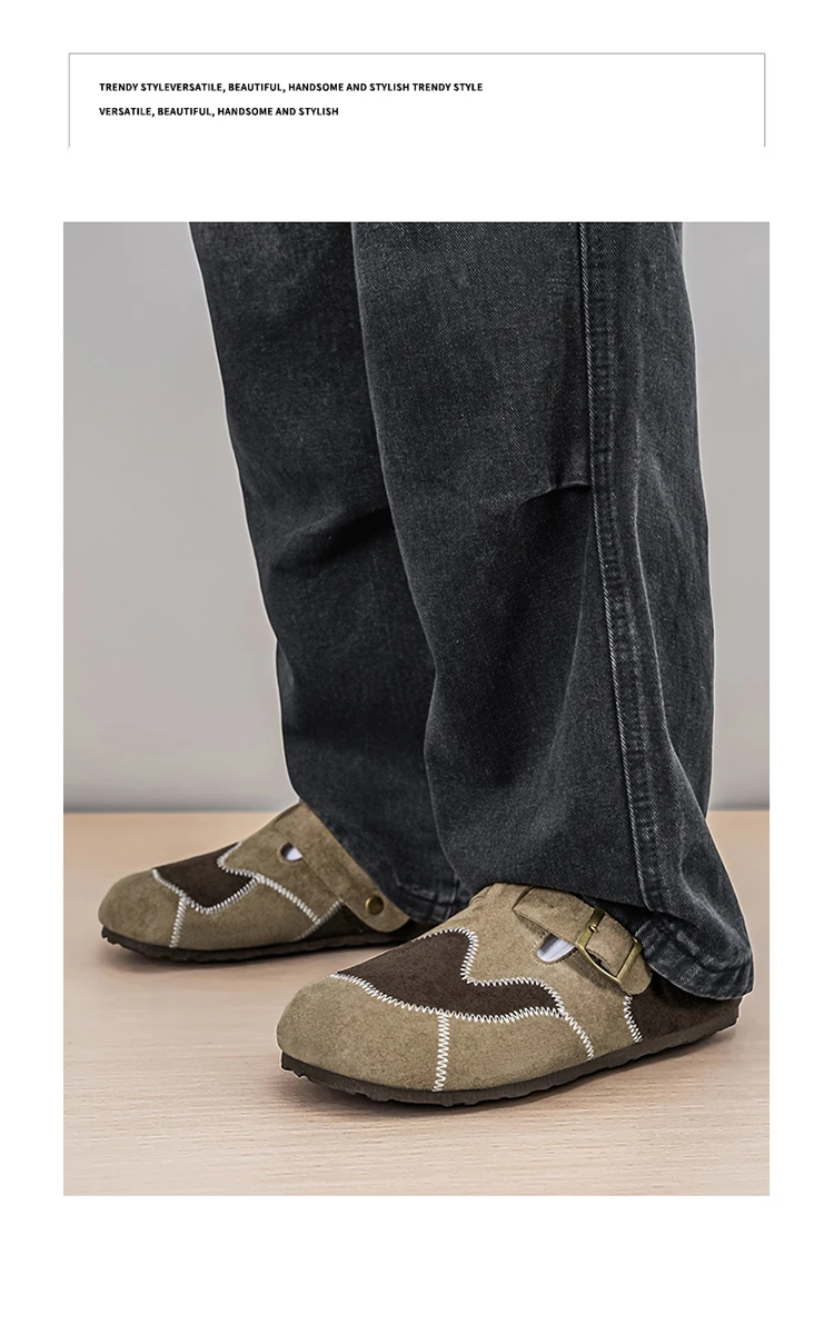 Retro-Farbblock-Mode, vielseitige Mules für Herren, Sandalen mit offenem Rücken und geschlossener Zehenpartie, bequeme Freizeit-Halbschuhe mit weicher Sohle für den täglichen Gebrauch. – Detail 20