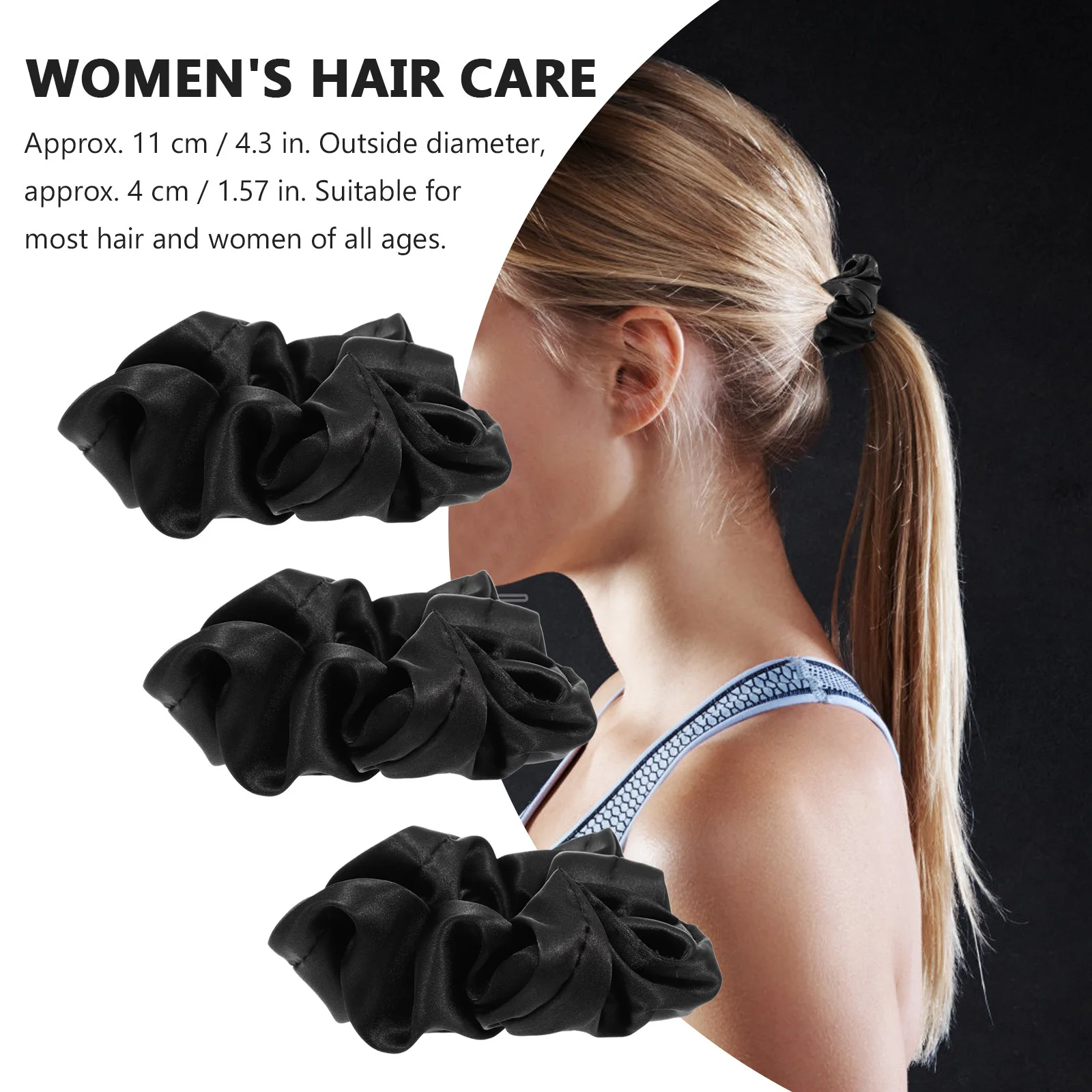 

3Pcs Silk Hair Scrunchies Black Elastic Hairbands Stretchy Hair Tie Band Ponytail Holders for Women Daily Travel School