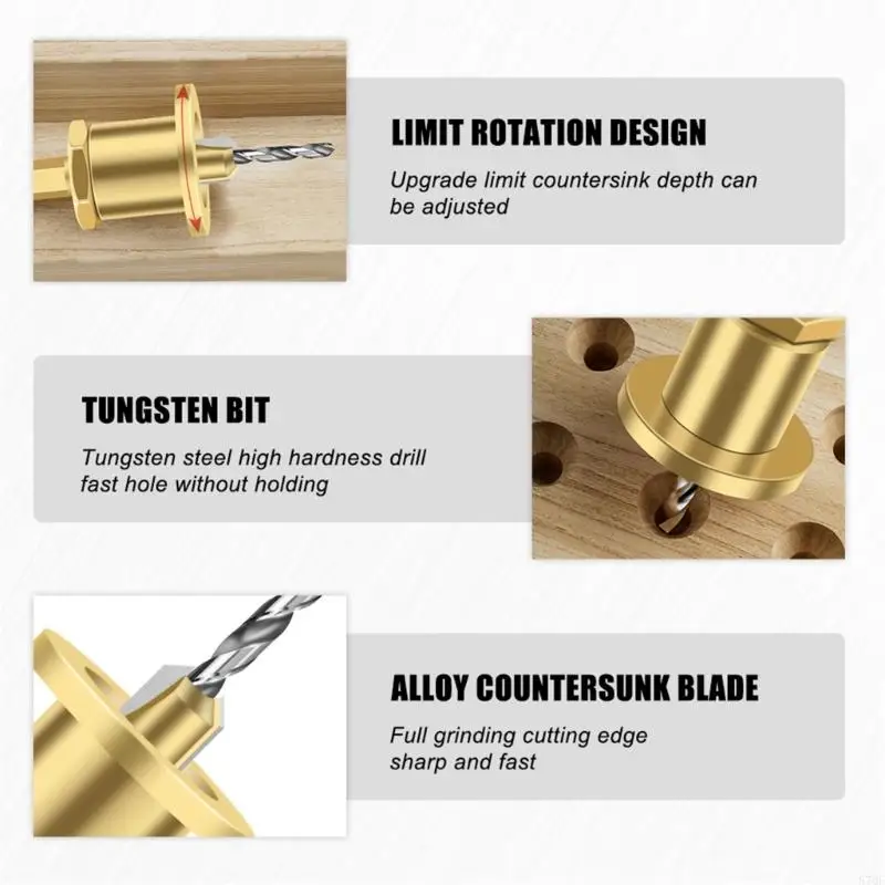 57QF Wood Countersink Drills Bit Tapered Drills Bits Quick Changes Hexagon Shank Countersink Drills Bit for Woodworking Screw