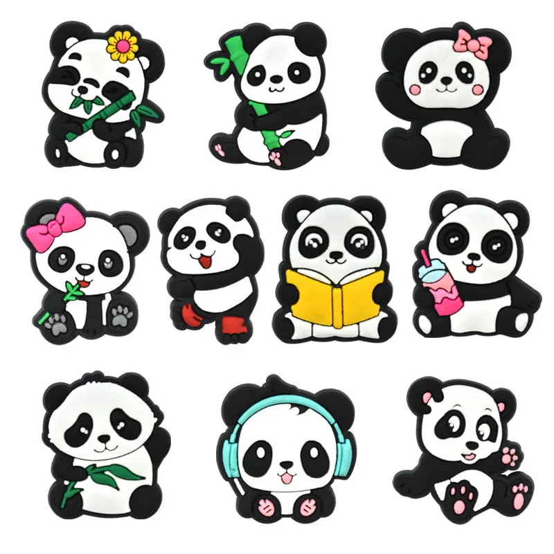 10pcs Cute Cartoon panda Shoes Charm Clog Decorations PVC Shoe Accessories Buckle Garden Sandals Charms for Wristband gift