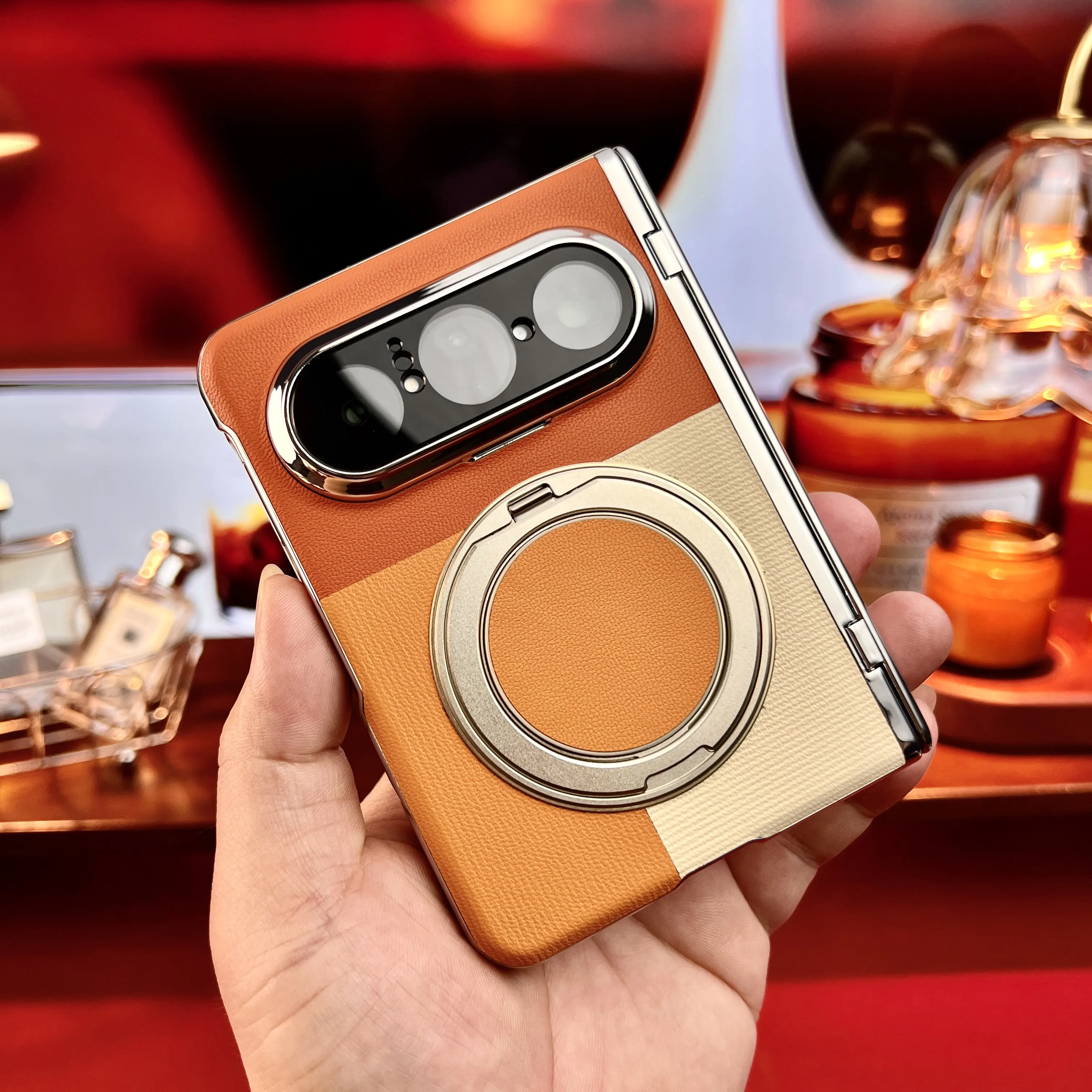 Magnetic Wrist Strap Stand for Huawei Pura X Max Case Premium Genuine Leather Integrated ScreenProtector Full Coverage PhoneCase