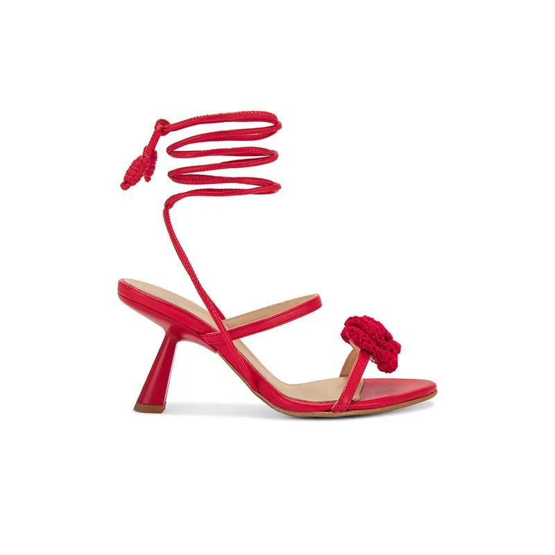 New Red Rose Strap Sandals Summer Sexy High Heels