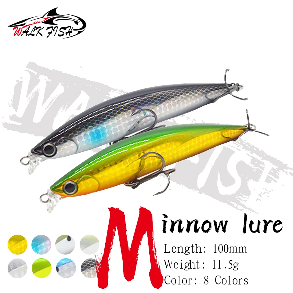 WALK FISH 1PCS Minnow Fishing Lure Hard Bait Floating 100mm 11.5g Rolling Wobblers For Seabass Pike Spinning Pesca Tackles