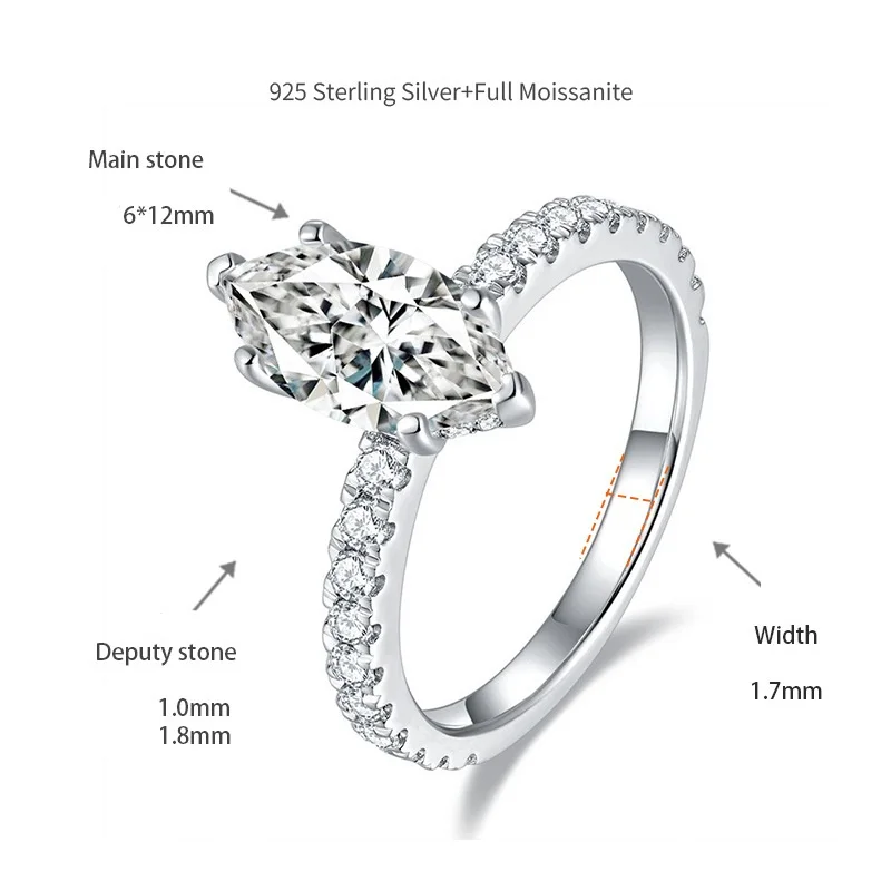 Apaison 925 Sterling Silver 2 ct Moissnaite Rings For Women Top Quality Bridal Ring Sparkling Fine Jewelry Girl Gift Wholesale