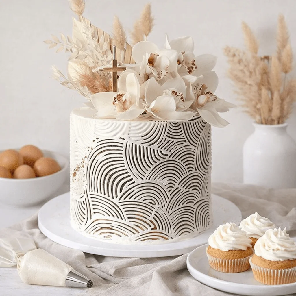 1Pcs Wave Pattern Cake Stencil, PET Food Grade Fondant Cookie Decorating Template for Birthday Wedding Dessert