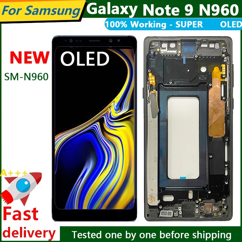 Super Oled Note9 N960 A+ Display For Samsung Galaxy Note 9 N960F N960DS LCD+Touch Screen Digitizer Parts Replacement With Frame