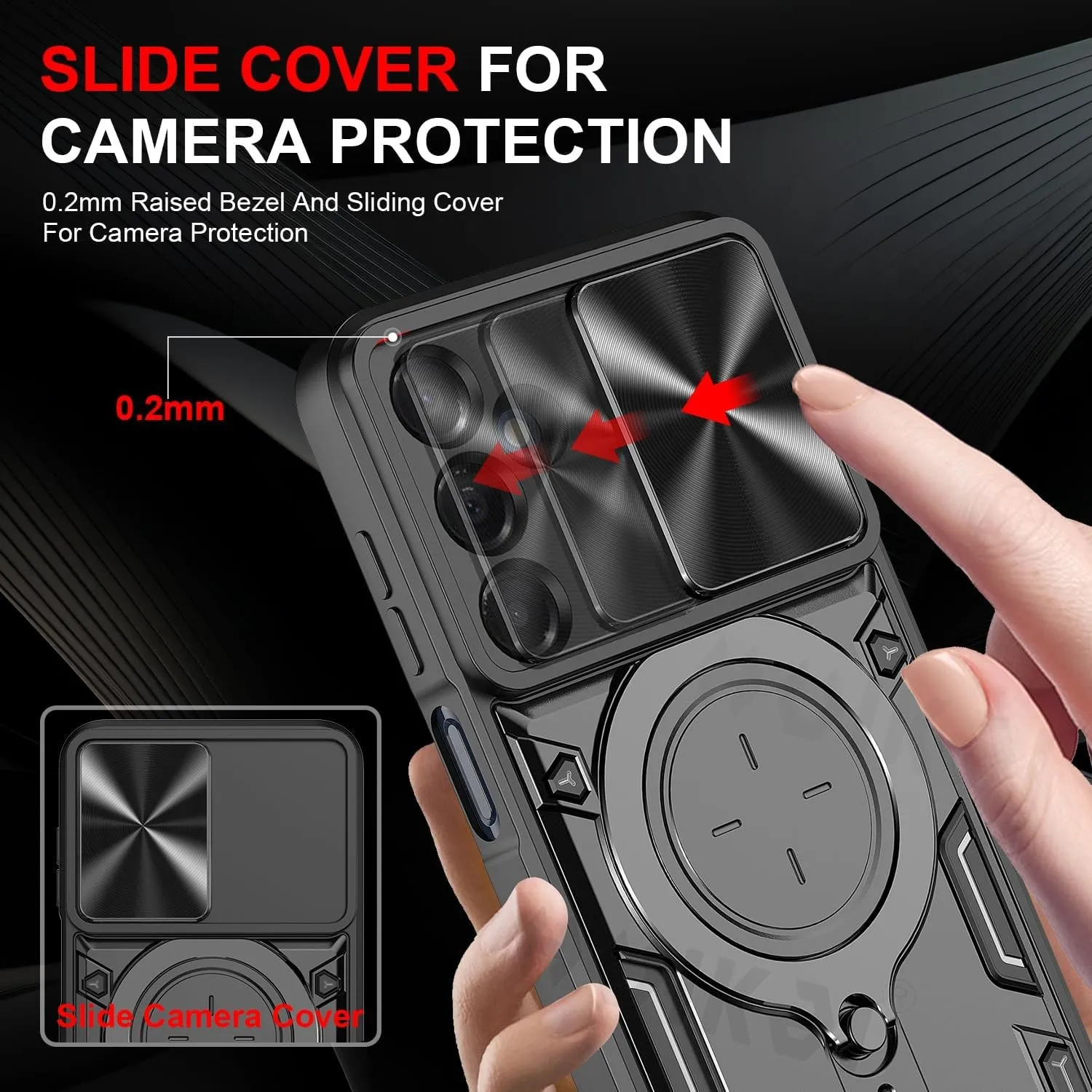Case for Samsung S24 FE A16 A06 A55 S24 Ultra S23 S22 A54 A15 A35 A14 Slide Camera Lron Ring Protection Stands Kickstand Covers
