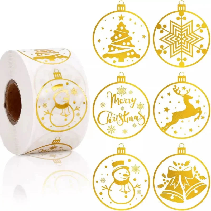 

500pcs Xmas Stickers Transparent Christmas Sticker In Roll Gold Foil Sticker Tag Decal Envelope Invitation Card Decoration