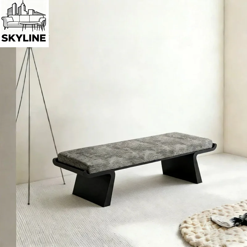 Low-key Grey Fabric Leisure Bench, Multi-scene Shoe Stool for Porch, Living Room & Bedroom Decor