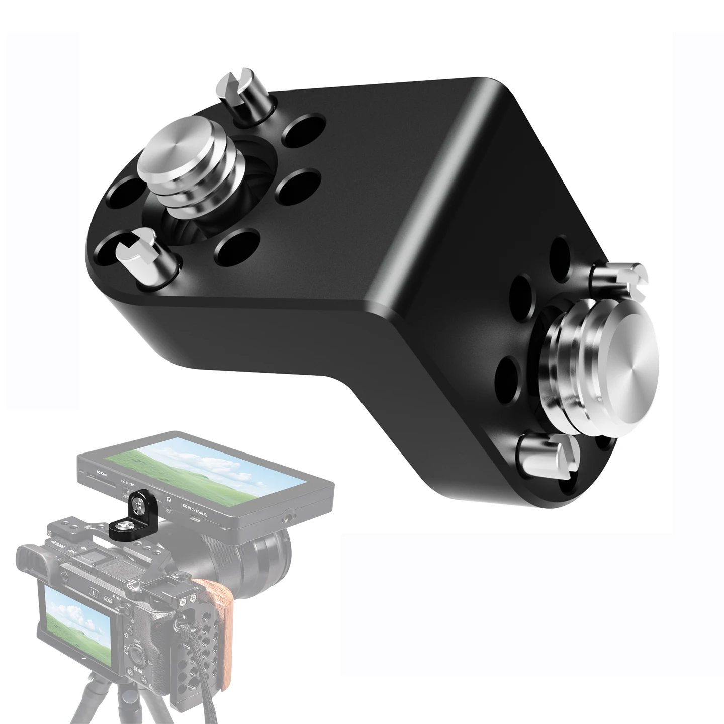 حامل تمديد قفص الكاميرا DSLR ، حامل زاوية يمنى 90 درجة ، فتحة تحديد موضع المسمار ، حامل محول ثلاثي القوائم