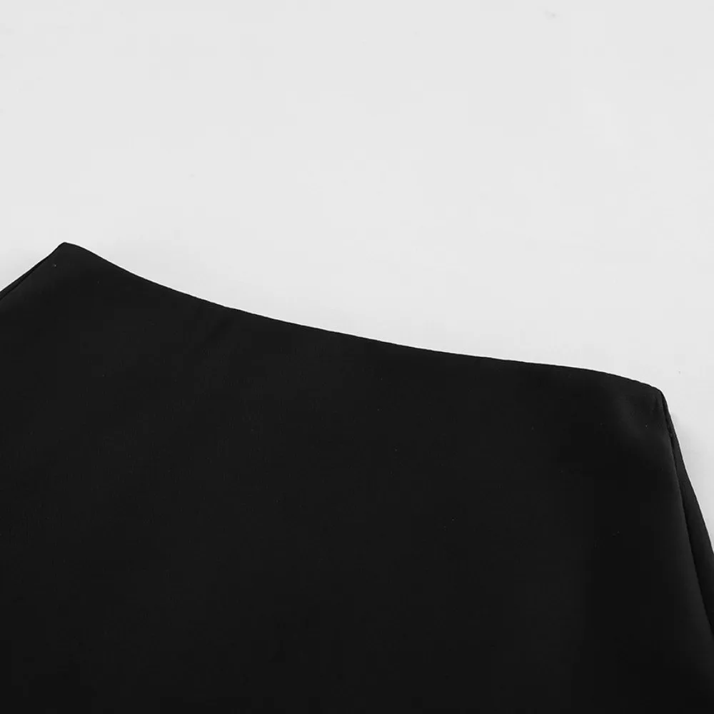 Solid Black Blazer And Skirt Set Waist Pleat Double Button Office Business Suit Long Sleeve Slim Fit Bodycon Mini Skirt Set