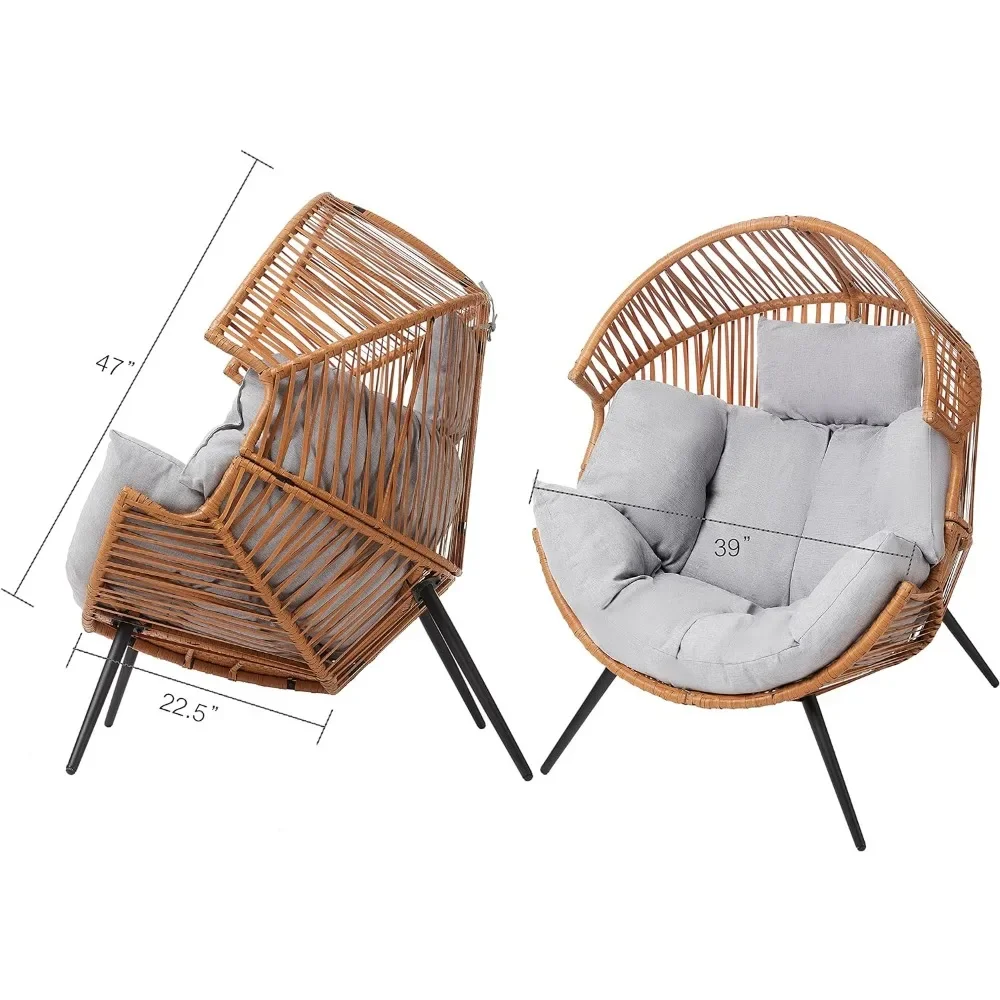 Outdoor Egg Chair,Rope Open Weave Egg Chair with Stand Lounge Chair for Front Porch, Egg Chair with Cushion