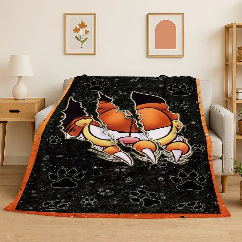 Cartoon Funny G-Garfield Cat Flannel Blanket Soft Warm Throw Blanket for Bedroom Living Room Bed Travel office Picnic Fest Gift