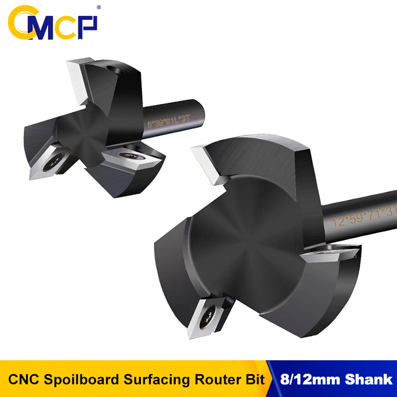 

CMCP 1pc 8/12mm Shank Replaceable blade Planing Bit 3-Flute Milling Cutter Insert-Style Spoilboard Surfacing Router Bit For Wood