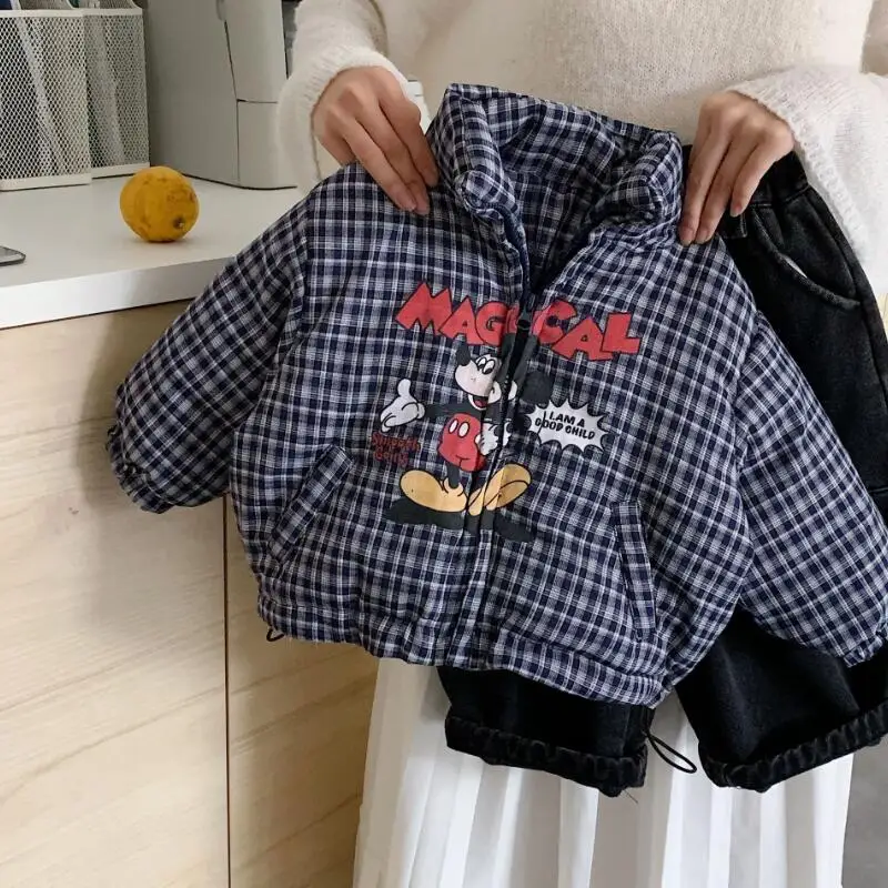 

Зимняя утепленная свободная куртка в клетку для девочек в корейском стиле, модная детская хлопковая куртка для мальчиков