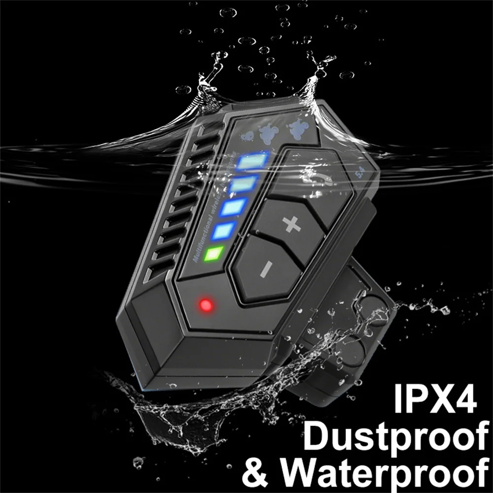 

Bluetooth-гарнитура для мотоциклетного шлема V5.4, беспроводная гарнитура для звонков с функцией шумоподавления, водонепроницаемые наушники с RGB-подсветкой