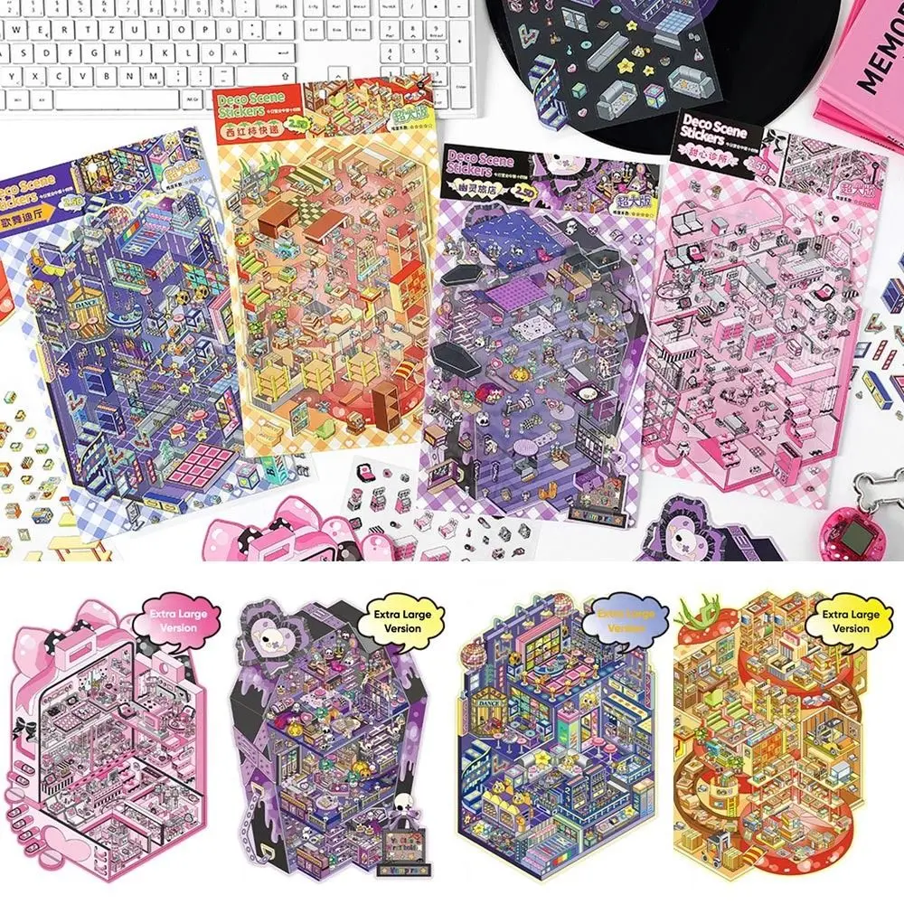 Multicolor 3D Micro Landscape Sticker Today's Business Is Open PET Stacked Material Stickers Decompression DIY Accessories