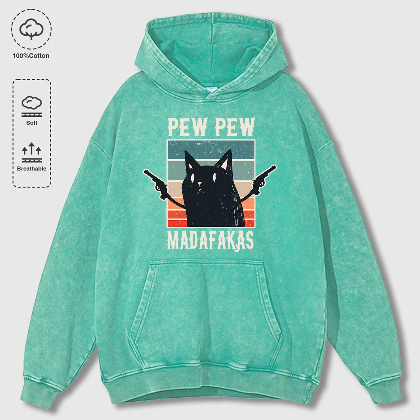 Pew Pew Madafaks Niedlicher lustiger Aufdruck, gewaschener Kapuzenpullover, Retro, lässige Hoodies, Baumwolle, modische Kleidung, lockeres Unisex-Taschen-Sweatshirt