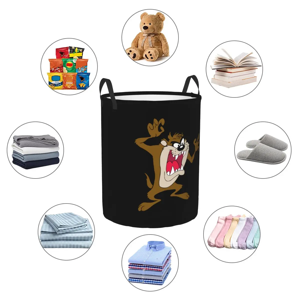 Tasmanian Devil Laundry Basket Collapsible Cartoon Taz Comic Wild And Crazy Clothing Hamper Toys Organizer Storage Bins