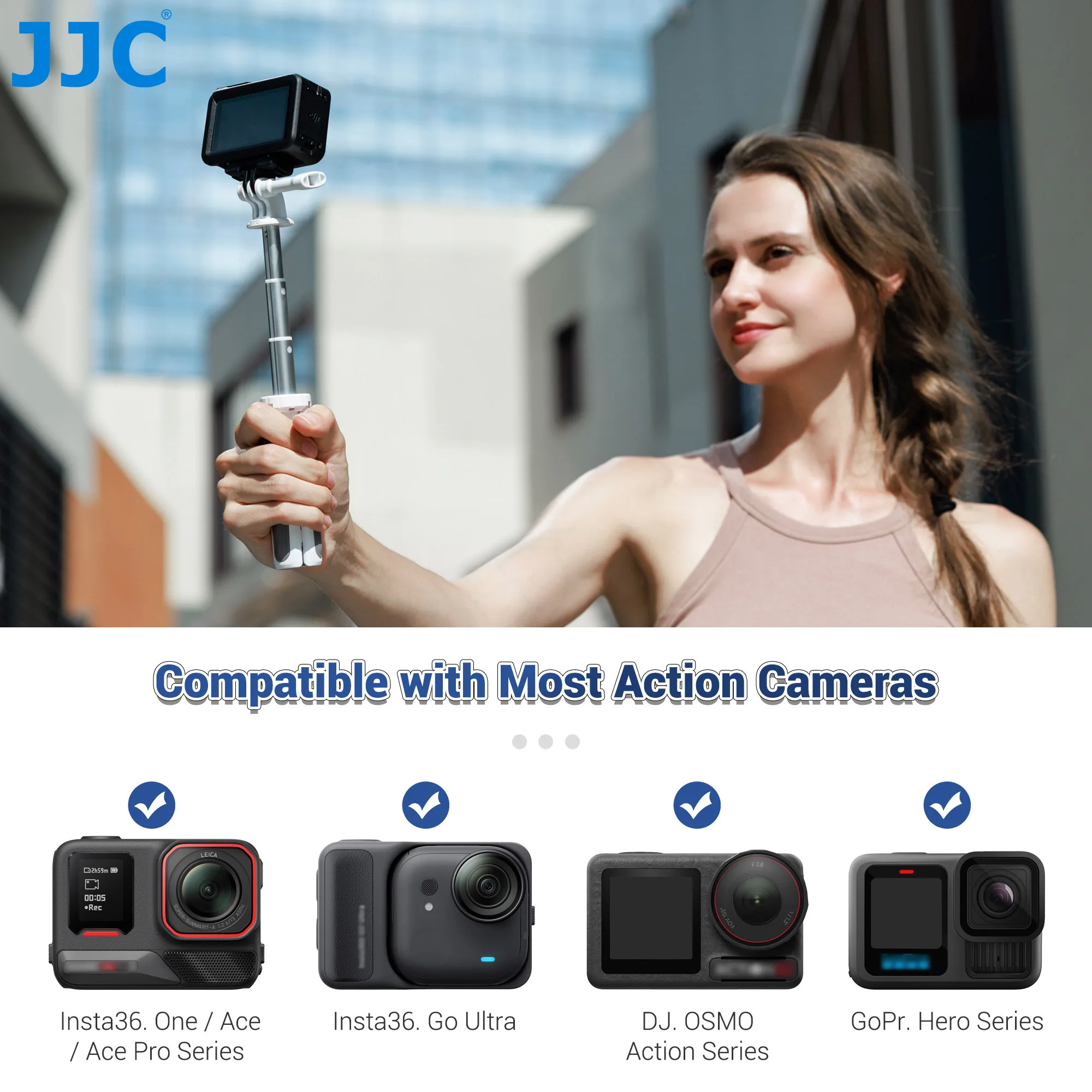 JJC حامل ثلاثي القوائم صغير قابل للتمديد عصا سيلفي لـ Go Pro Hero 13 12 11 DJI Osmo Action 5 Pro 4 3 Insta360 Ace Pro 2 حامل ثلاثي القوائم