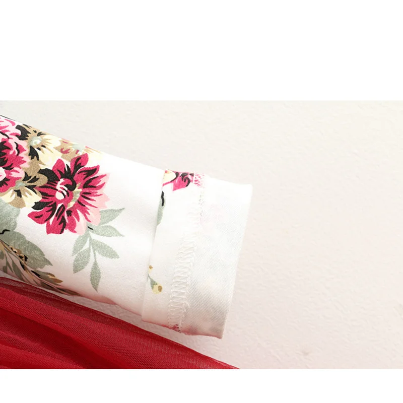 ชุดเด็กฤดูใบไม้ร่วงเด็กทารกดอกไม้พิมพ์ชุดเจ้าหญิงVestidosเด็กวัยหัดเดินเสื้อผ้าเด็กผู้หญิงสีแดงXmas Dresses