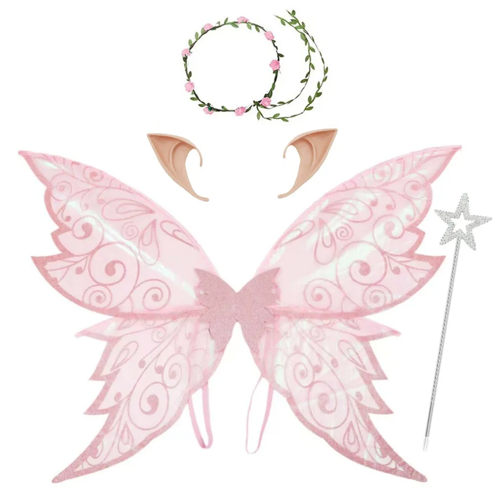 

Exquisite Fancy Butterfly Fairy Elf Wings Dress Up Sparkling Halloween Cosplay Party Props Garland Ear Costume Wings Photo Prop