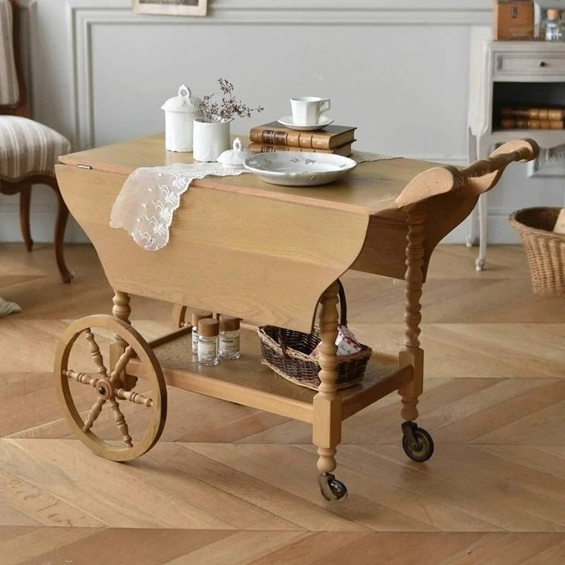 

Solid wood retro dining car Mobile dining car Solid wood trolley Coffee car Mobile dining Antique homestay