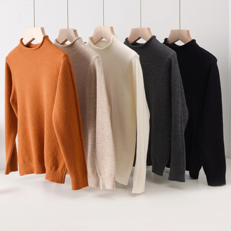 

Boys Girls Sweater Fall Winter Solid Color Knitted Pullover Top Semi-High Neck Soft Wool Blend Casual Thermal Underwear for Kids