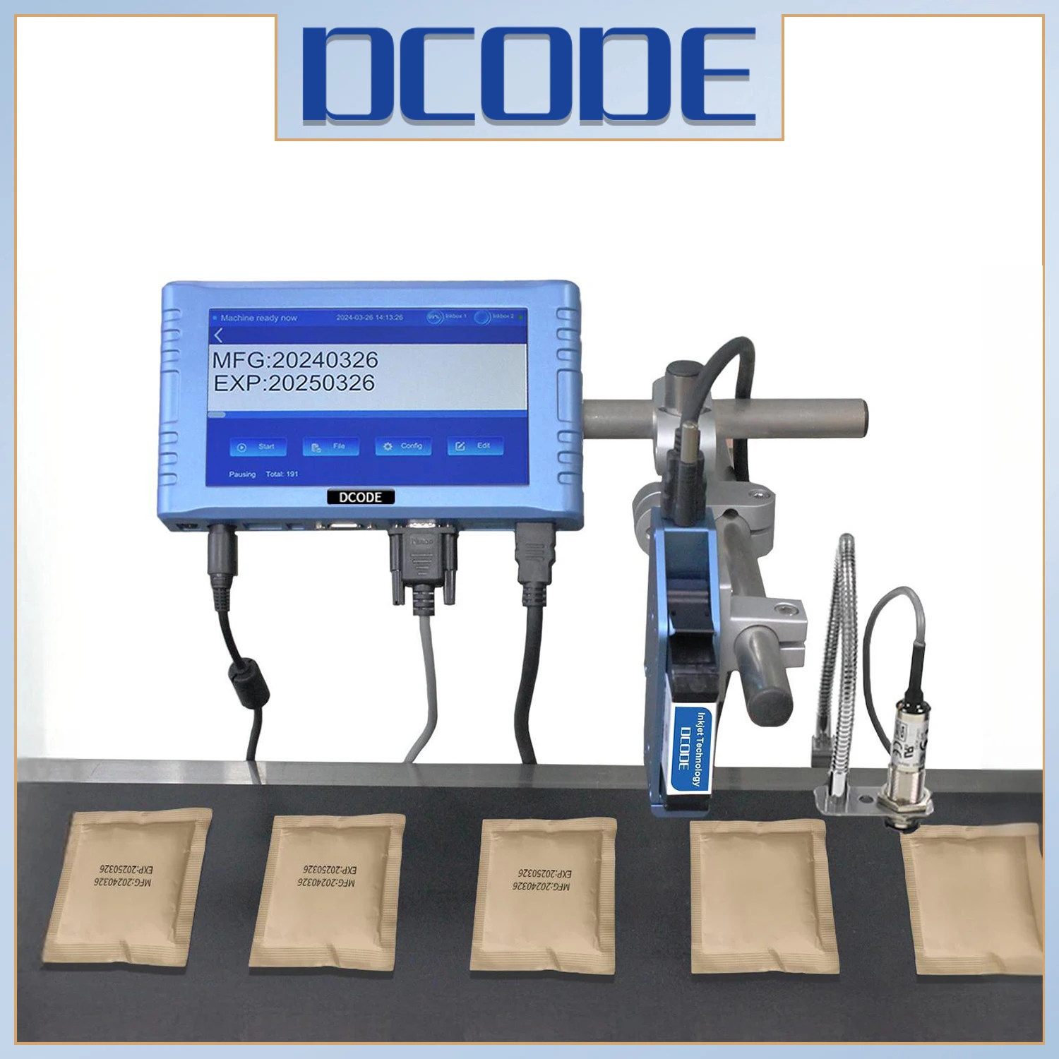 

DCODE DC260E Touchable Full-Screen Thermal Inkjet Printer 12.7/25.4mm Online TIJ Printer for QR Barcode Batch Number Logo Date